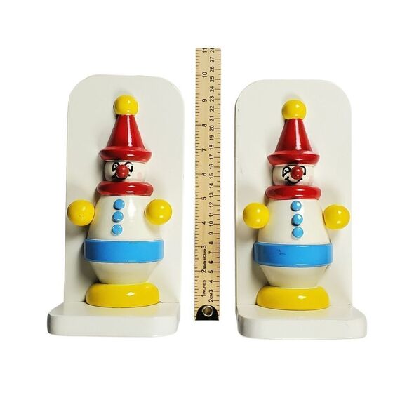 Circus Clown Bookends Yellow Red Childs Shelf Decor Novelty Unique Whimsical - Picture 6 of 8